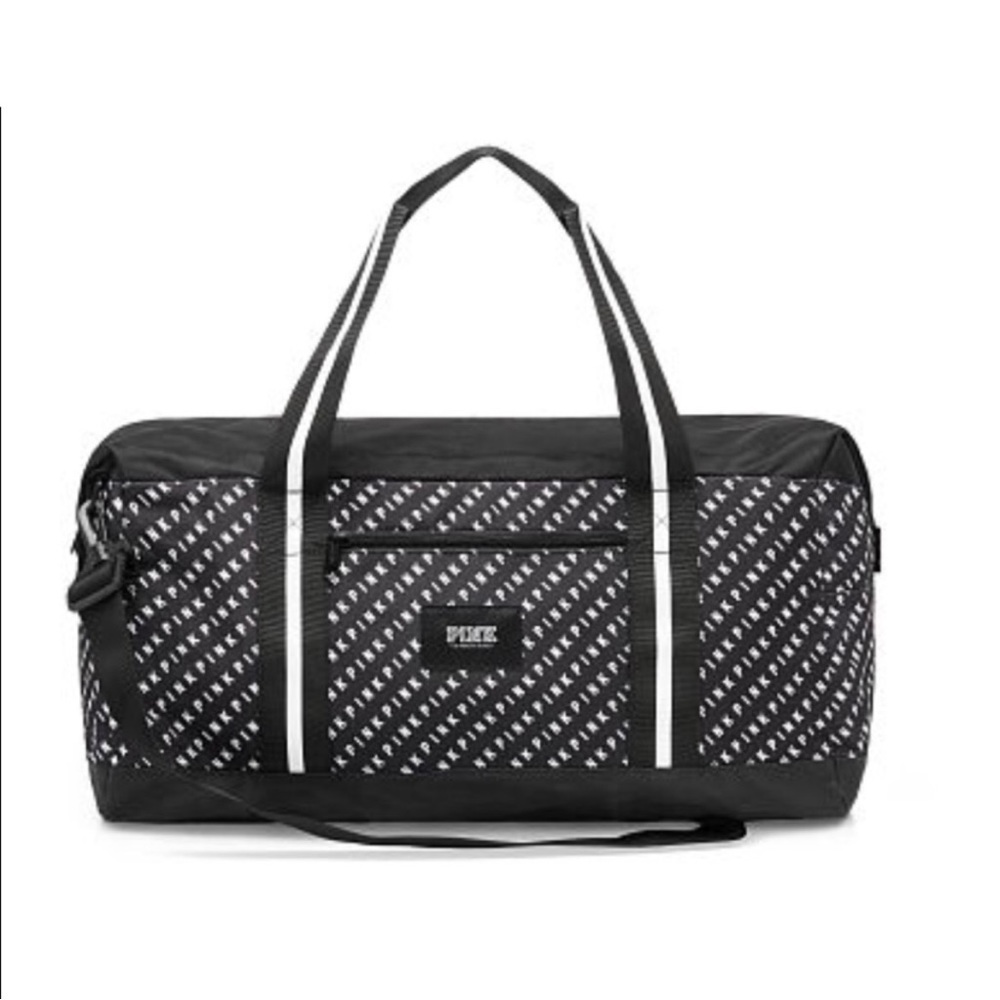 🎉HP🎉 Victoria's Secret PINK black and white logo duffle bag